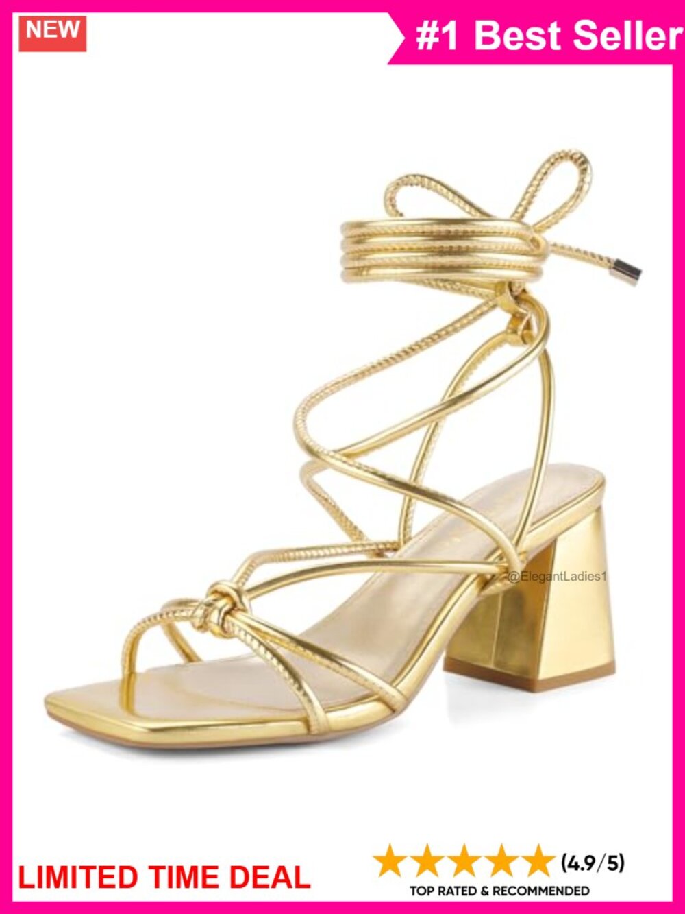 Lace Up Chunky Heel Square Toe Sandals PU Cushioned Sole Party